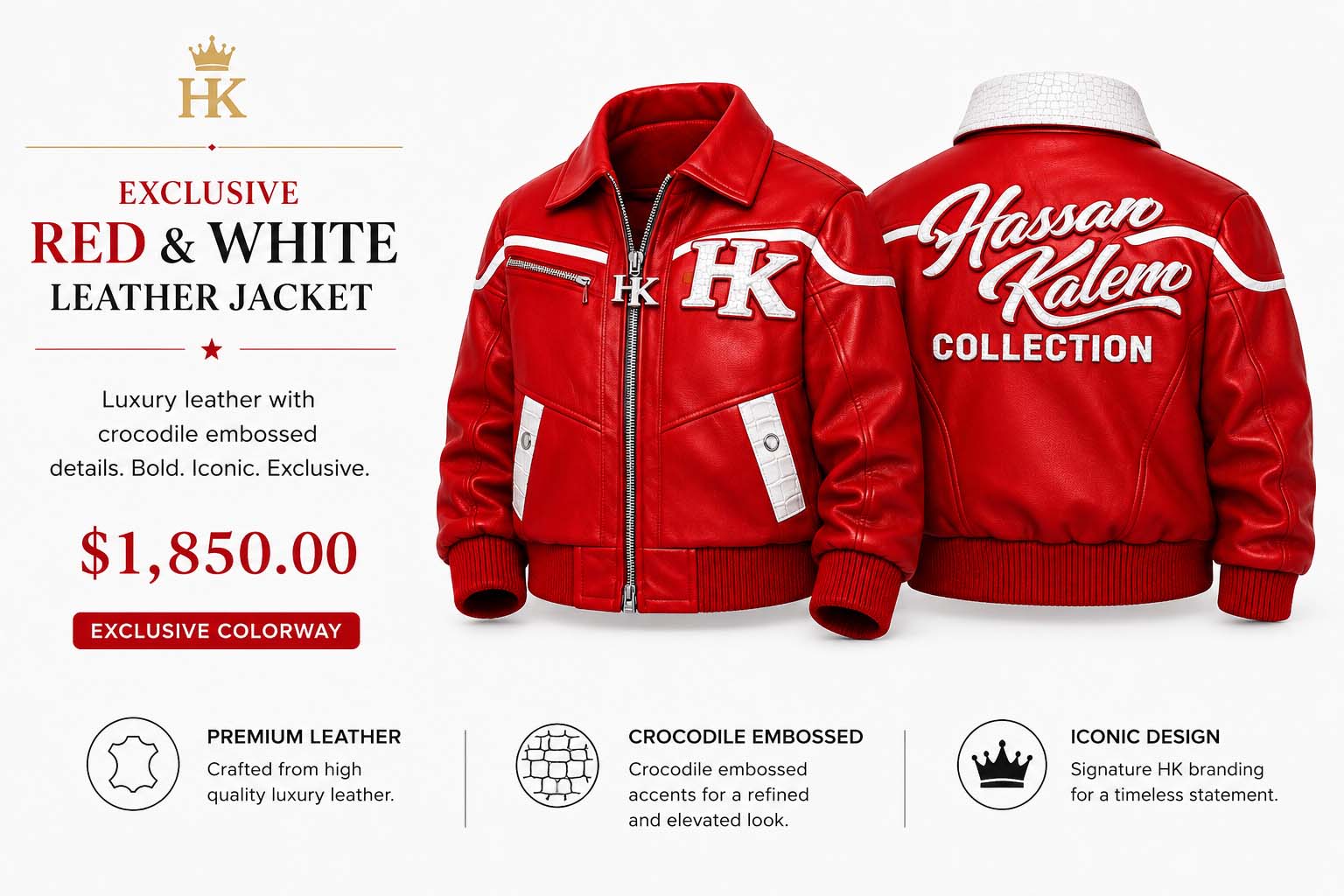 RED & WHITE  Hassan  LEATHER JACKET