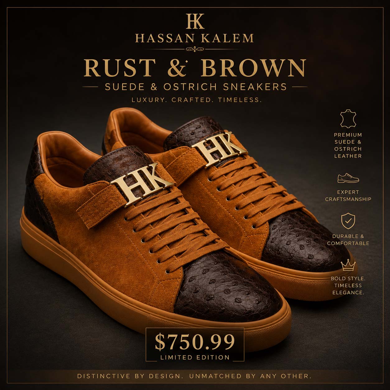 RUST & BROWN SUEDE & OSTRICH SNEAKERS