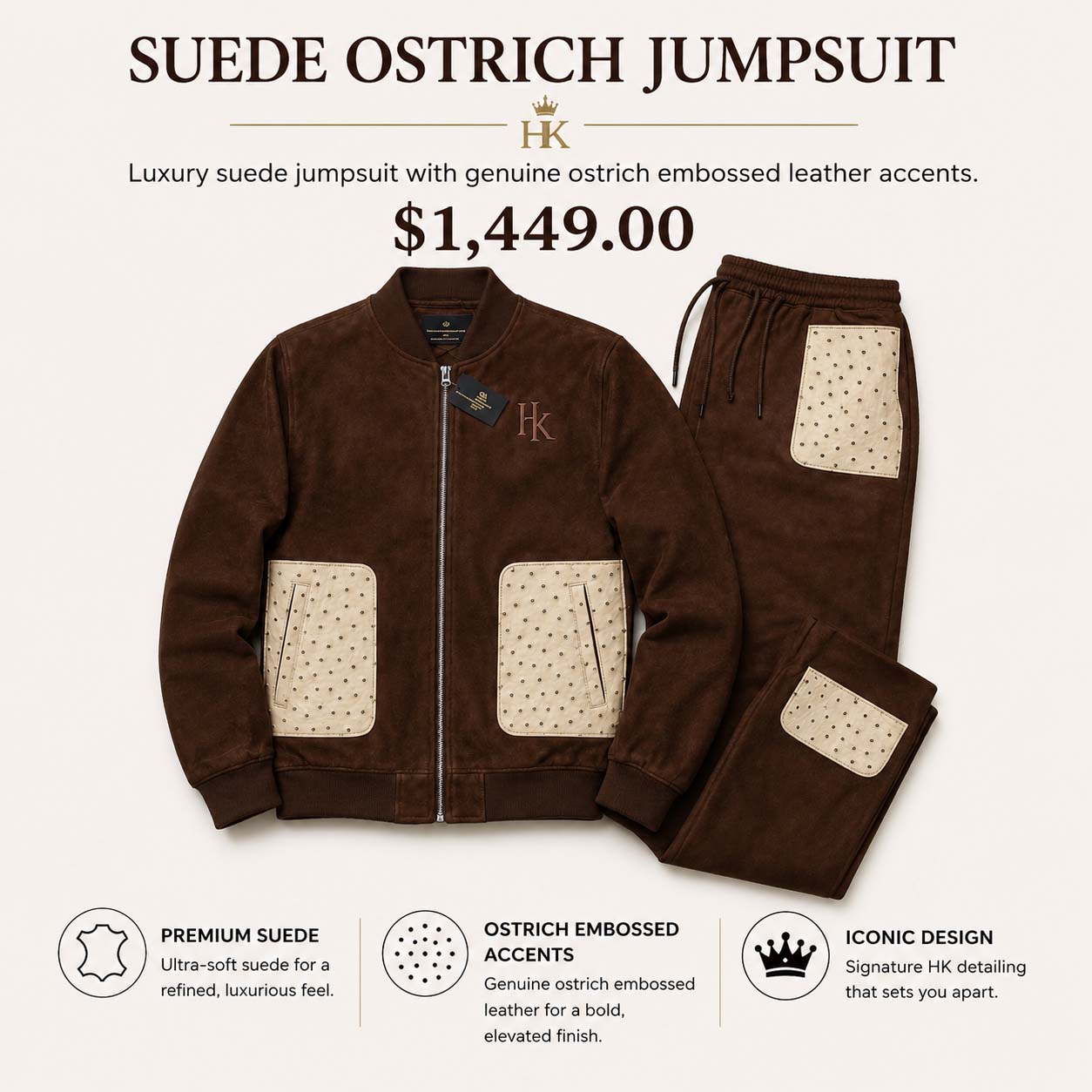 SUEDE OSTRICH JUMPSUIT
