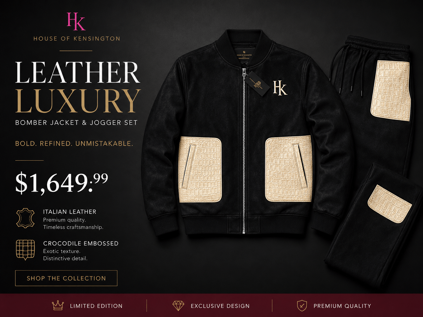LEATHER LUXURY BOMBER JACKET & JOGGER SET