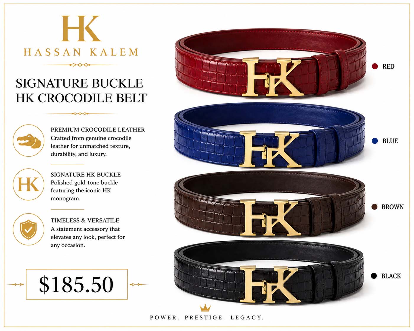 SIGNATURE BUCKLE HK CROCODILE BELT