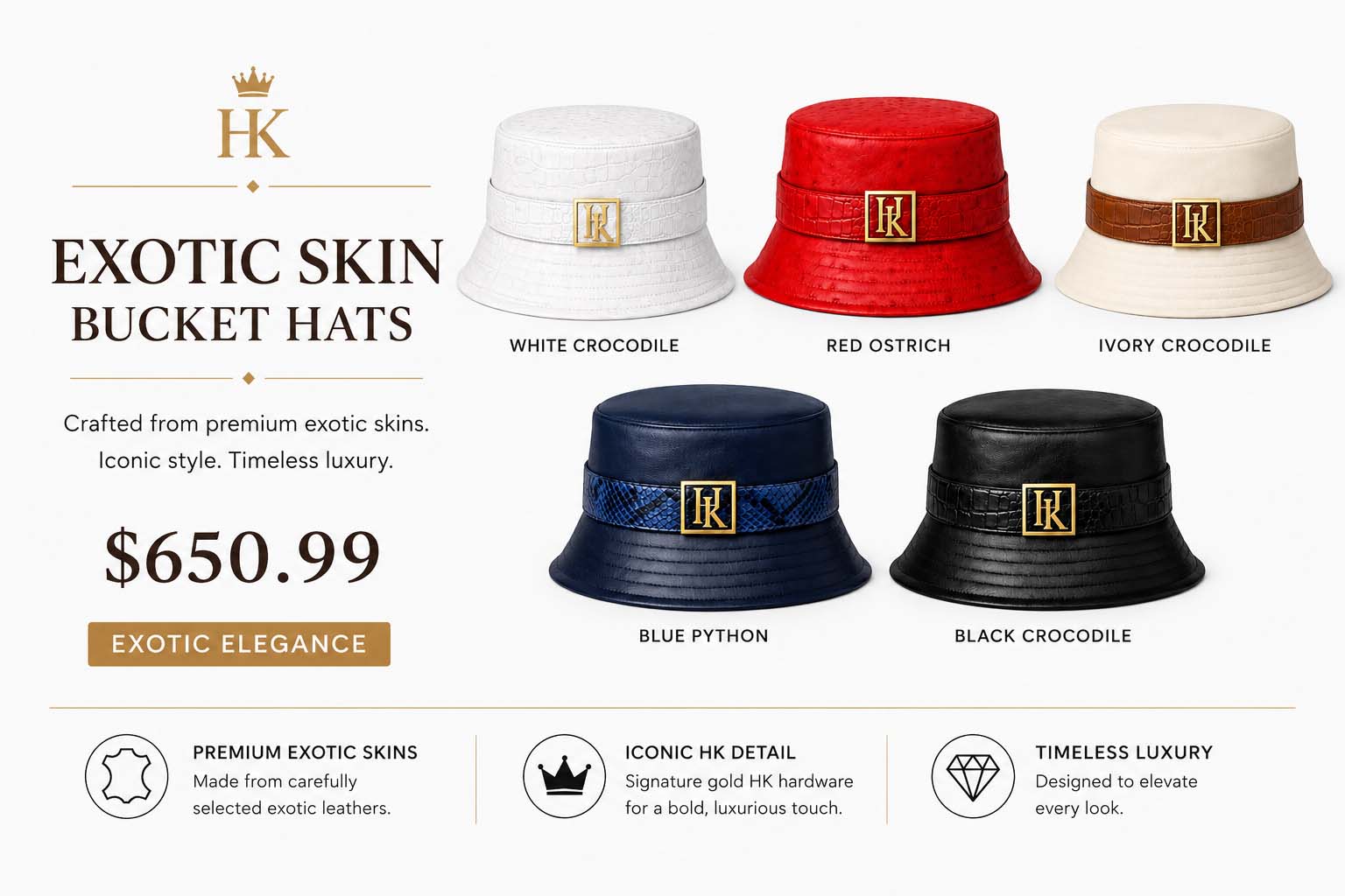 EXOTIC SKIN BUCKET HATS